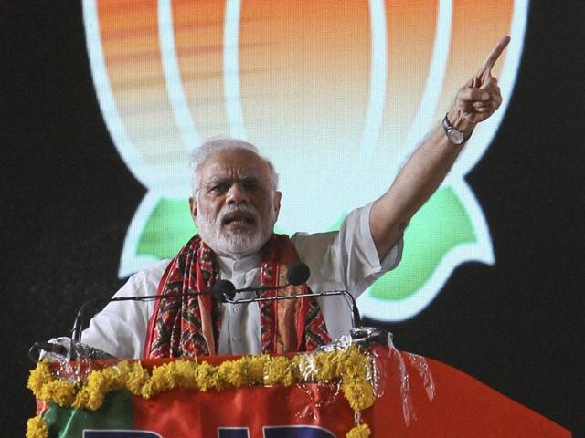 Prime Minister Narendra Modi addresses a crowd during a Bharatiya Janata Party rally in Hyderabad on Sunday.(PTI) Prime Minister Narendra Modi addresses a crowd during a Bharatiya Janata Party rally in Hyderabad on Sunday.(PTI)