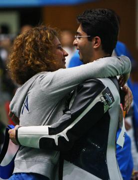 Bindra gets a hug from his then coach Gabriele Buhlmann moments after winning the gold medal. (Getty Images)
