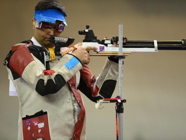 Gagan Narang failed to enter the finals of 10m air rifle after narrowly missing out on a countback. Here is seen concentraing in the finals held on July 30 2012. (Getty Images)