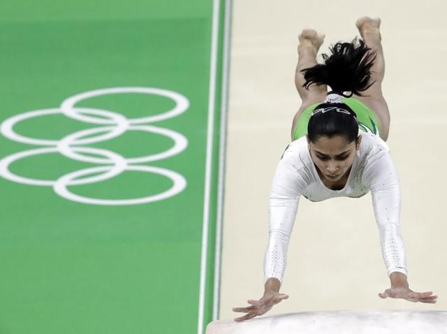 India's Dipa Karmakar performs on the vault during the artistic gymnastics women's qualification. (AP Photo) India's Dipa Karmakar performs on the vault during the artistic gymnastics women's qualification. (AP Photo)