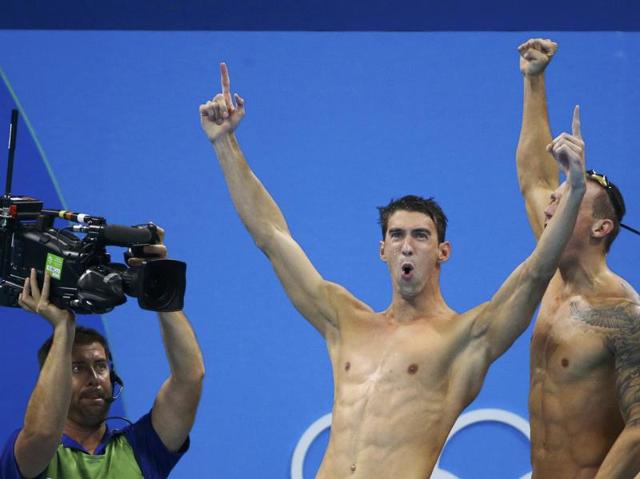 Michael Phelps won his 19th Olympic gold medal as the United States won the 4x100 relay at the Olympics on Sunday. France was second and Australia third. (REUTERS) Michael Phelps won his 19th Olympic gold medal as the United States won the 4x100 relay at the Olympics on Sunday. France was second and Australia third. (REUTERS)