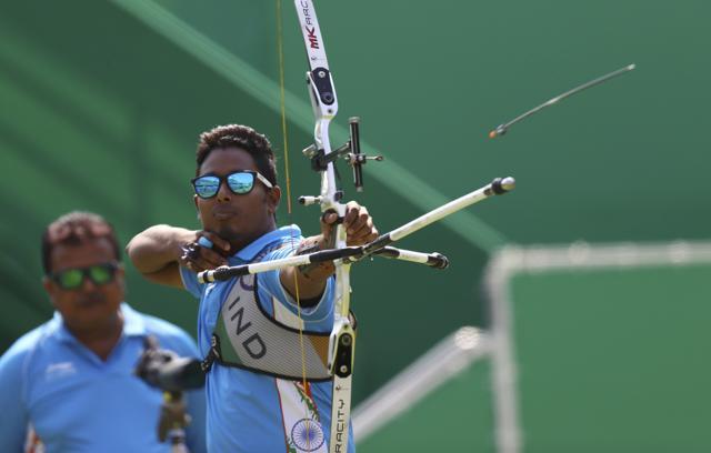 Atanu Das competes in the round of 16. (REUTERS) Atanu Das competes in the round of 16. (REUTERS)