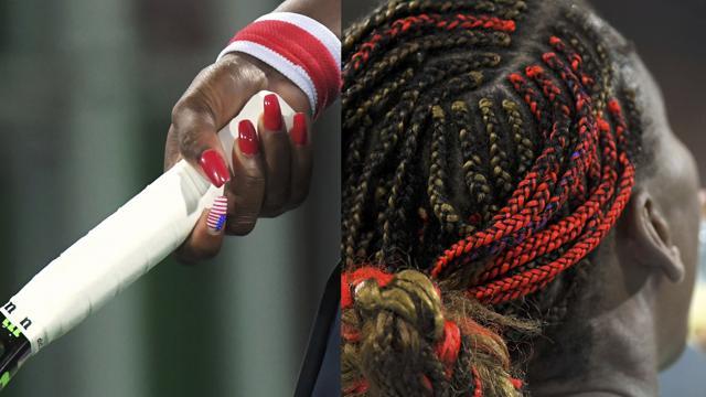 A closer look at Serena Williams’s American flag nail art, and Venus Williams’s multi-hued box braids (R). (Reuters) A closer look at Serena Williams’s American flag nail art, and Venus Williams’s multi-hued box braids (R). (Reuters)