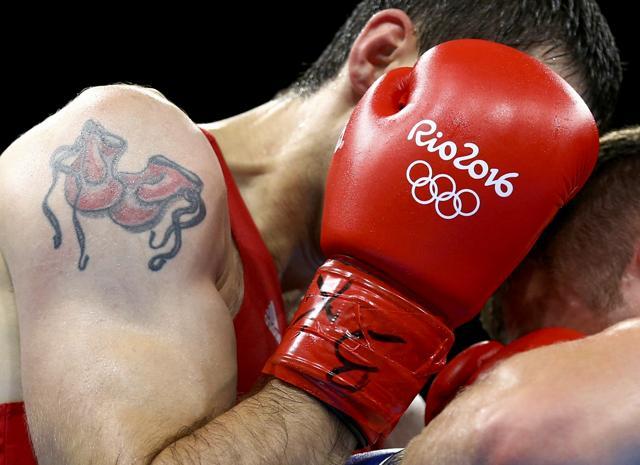 Teymur Mammadov (AZE) of Azerbaijan sports his love for boxing on his sleeve. (Reuters) Teymur Mammadov (AZE) of Azerbaijan sports his love for boxing on his sleeve. (Reuters)