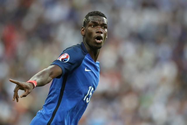 France's midfielder Paul Pogba gesturing during the Euro 2016 final football match between Portugal and France at the Stade de France. (AFP FILE) France's midfielder Paul Pogba gesturing during the Euro 2016 final football match between Portugal and France at the Stade de France. (AFP FILE)