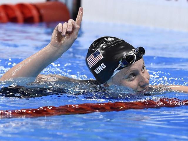 United States' Lilly King, right, and Katie Meili compete in a semifinal of the women's 100m breaststroke.(AP)