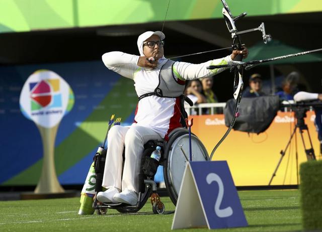 Zahra Nemati of Iran competes in the archery preliminary round in the Women's Individual 1/32 eliminations. (REUTERS) Zahra Nemati of Iran competes in the archery preliminary round in the Women's Individual 1/32 eliminations. (REUTERS)