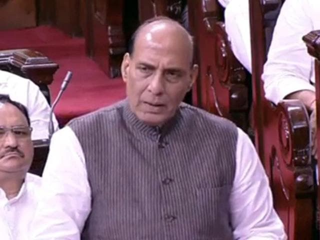 Union minister for home affairs Rajnath Singh lashed out at Pakistan’s prime minister Nawaz Sharif for his comments on Kashmir.(Rajya Sabha TV)