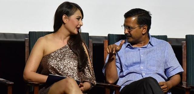 Delhi CM Arvind Kejriwal with Bollywood actor Preity Jhingiani at a film festival.