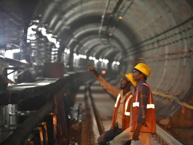 A view of the Delhi Gate Metro Station which is being constructed in a heritage part of the national capital. The heritage line, which is expected to open by November, will ease congestion in the old city part of Delhi.  (AJay Aggarwal/HT PHOTO) 