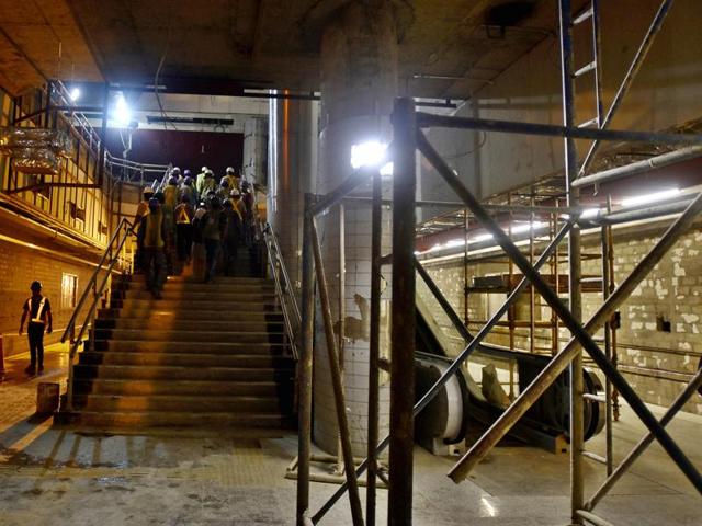 The Delhi Gate station will have 3D panels depicting the transformation of Old Delhi over the years. Its flooring is inspired by Mughal architecture. (AJay Aggarwal/HT PHOTO) 