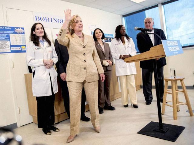 Democratic presidential candidate Hillary Clinton greets workers at a campaign office in Davie, Florida, on Tuesday.(AP)