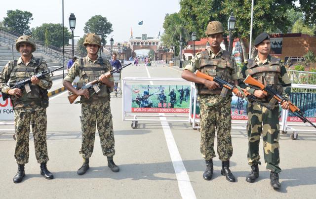 BSF men at the India-Pakistan border in Attari. (HT File Photo)