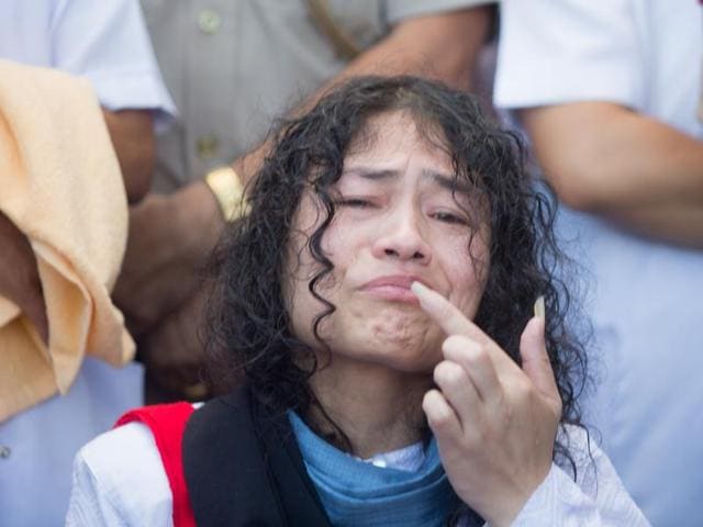 Irom Sharmila ended her indefinite hunger strike against the Armed Forces (Special Powers) Act on Tuesday after she was granted bail by a local court in an attempted suicide case in Imphal, India on August 09, 2016.(HT Photo)