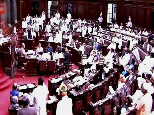 A view of the Rajya Sabha in New Delhi. The Samajwadi Party forced three adjournments of Rajya Sabha in pre-noon session on Thursday alleging discrimination by the Centre in releasing funds for Uttar Pradesh. (PTI) A view of the Rajya Sabha in New Delhi. The Samajwadi Party forced three adjournments of Rajya Sabha in pre-noon session on Thursday alleging discrimination by the Centre in releasing funds for Uttar Pradesh. (PTI)