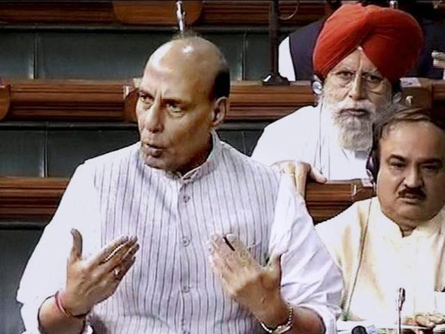 Home minister Rajnath Singh speaks in the Lok Sabha in New Delhi on Thursday. (PTI Photo) Home minister Rajnath Singh speaks in the Lok Sabha in New Delhi on Thursday. (PTI Photo)
