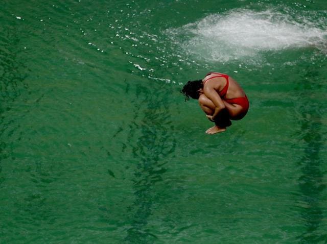 The water of the diving pool appears a murky green in the Maria Lenk Aquatic Center at the 2016 Summer Olympics in Rio de Janeiro. (AP) The water of the diving pool appears a murky green in the Maria Lenk Aquatic Center at the 2016 Summer Olympics in Rio de Janeiro. (AP)