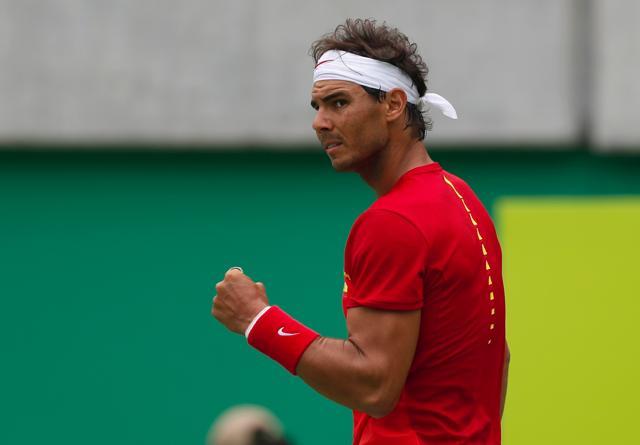 Rafael Nadal with a fist pump after winning a point. (AP) Rafael Nadal with a fist pump after winning a point. (AP)