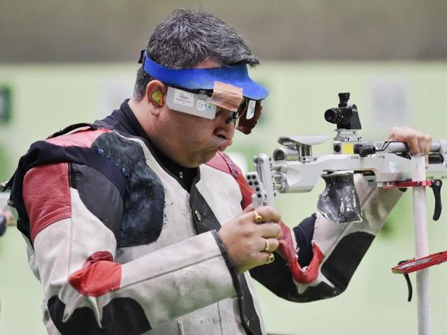 Shooter Gagan Narang competes in the Men's 10m Air Rifle qualifying round at Rio Olympics in Rio de Janeiro, Brazil.(PTI)