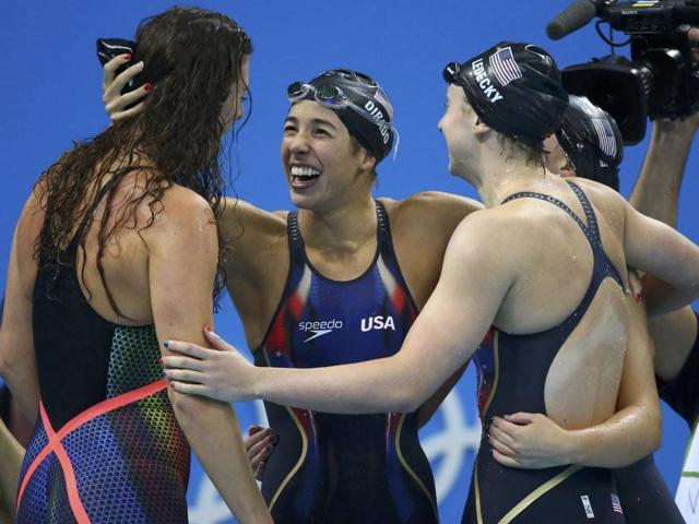 Katie Ledecky produced a brilliant performance as Team USA won the gold medal in women’s 4x200m freestyle relay. (REUTERS) Katie Ledecky produced a brilliant performance as Team USA won the gold medal in women’s 4x200m freestyle relay. (REUTERS)