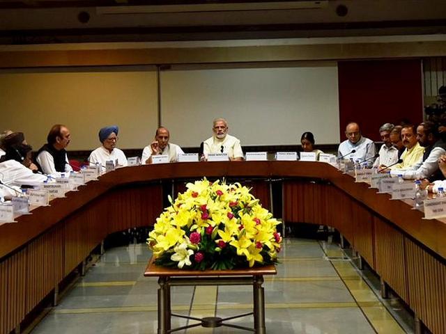 Prime Minister Narendra Modi chairs an all-party meeting to discuss unrest in Kashmir Valley(Twitter@PMOIndia)