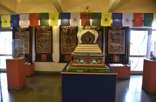 The museum displays about 200 thangka paintings, 140 statues in copper, gilded bronze, sandalwood and stones that represent the religious heritage of Tibet. (S Burmaula / HT Photo)