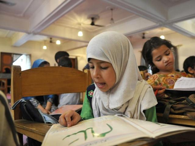“Kashmiris are caught up in a storm and don’t know when they will reach the shore. In this tempest, we decided to at least try and secure the future of our children,” said Ali Mohammad, member of the mosque caretaking committee. (Waseem Andrabi / HT Photo)