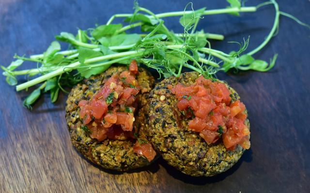 The savoury Piece of Cake has bright tomato salsa, and combines quinoa, kale and flax to delicious effect. (Vidya Subramanian/ HT Photo)