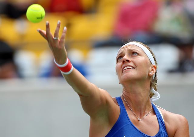Petra Kvitova serves against Monica Puig. (REUTERS)