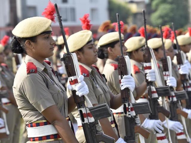 Police officials during the full dress rehearsal in Amritsar on Saturday. (Gurpreet Singh/HT Photo)