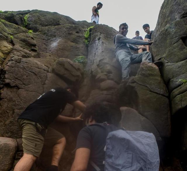 The trek at Kalavantin Durg is divided in two portions. The second one begins after Prabalmachi, where trekkers have to climb rocks. (Pratik Chorge)