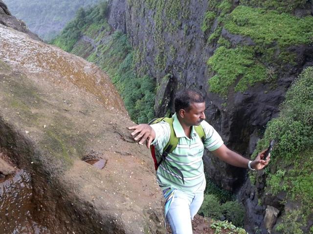 Trekkers taking selfies is a common sight during the trek. (Pratik Chorge)