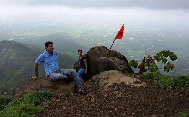 Trekkers at the Kalavantin Durg summit after the treacherous climb. (Pratik Chorge)
