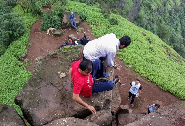 Trekkers find the descend from Kalavantin Durg tougher than the climb. (Pratik Chorge)