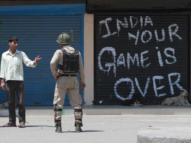 A paramilitary soldier during the curfew in downtown area of Srinagar on August 1, 2016. (HT File Photo/Waseem Andrabi) A paramilitary soldier during the curfew in downtown area of Srinagar on August 1, 2016. (HT File Photo/Waseem Andrabi)