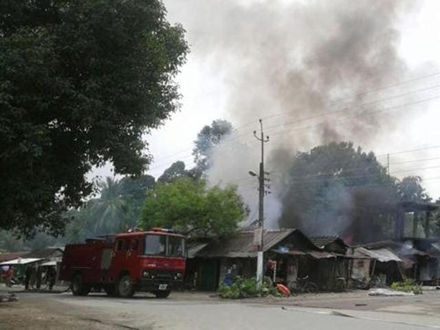 Smoke rises from the site of a militant attack at Balajan Tinali in the Kokrajhar district of northeastern Assam on August 5. (AFP File Photo) Smoke rises from the site of a militant attack at Balajan Tinali in the Kokrajhar district of northeastern Assam on August 5. (AFP File Photo)