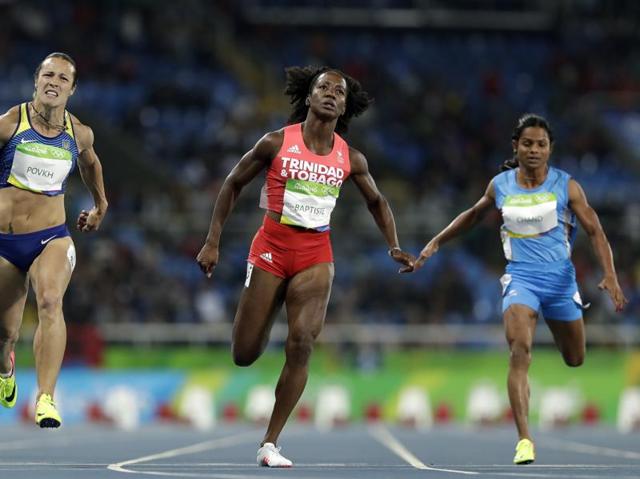 There were more disappointment from the athletics contingent as Dutee Chand (right) failed to advance to the semifinal in the 100m after finishing seventh in her heat with a timing of 11.69 sec. (AP photo)