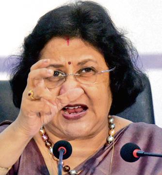 SBI chairman, Arundhati Bhattacharya during the announcement of 2nd quarter financial results of the bank, in Mumbai, recently.(PTI) SBI chairman, Arundhati Bhattacharya during the announcement of 2nd quarter financial results of the bank, in Mumbai, recently.(PTI)