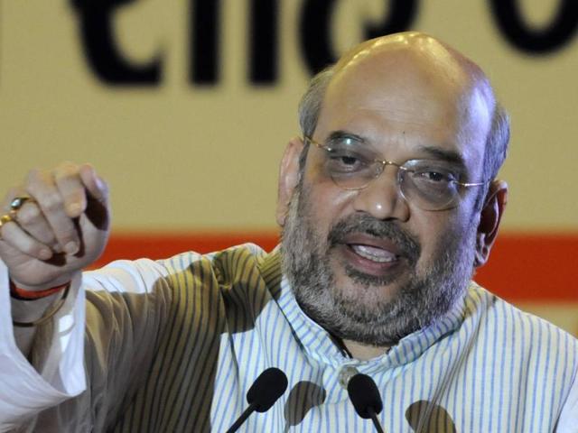 BJP president Amit Shah at a conference in Noida. (Sunil Ghosh /HT File Photo)