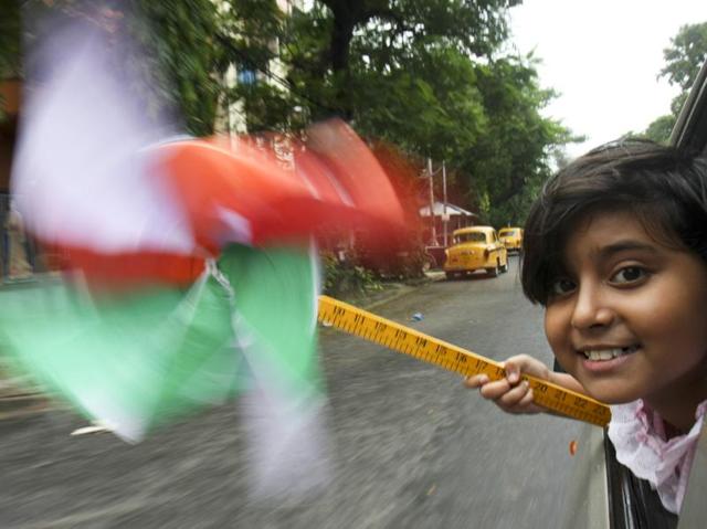 A girl revels in the pre-Independence Day celebrations in Kolkata. (Samir Jana/HT PHOTO) A girl revels in the pre-Independence Day celebrations in Kolkata. (Samir Jana/HT PHOTO)