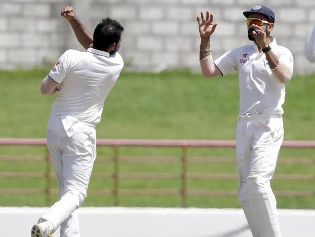 India took an unassailable 2-0 lead in the four-Test series against West Indies after winning the third Test by 237 runs on Saturday, with Mohammed Shami taking three wickets. (AFP) India took an unassailable 2-0 lead in the four-Test series against West Indies after winning the third Test by 237 runs on Saturday, with Mohammed Shami taking three wickets. (AFP)