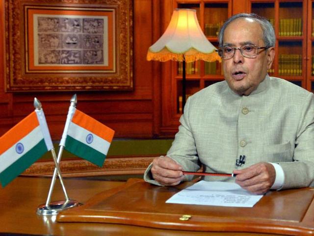 President Pranab Mukherjee addresses the nation on the eve of 70th Independence Day, in New Delhi.(PTI)