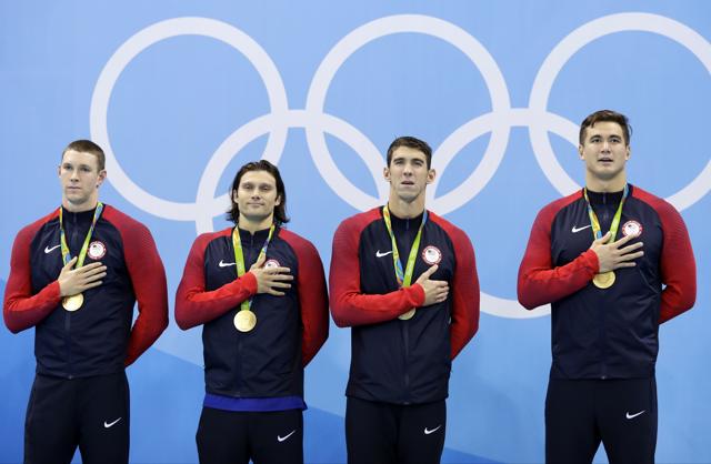 Meanwhile, Michael Phelps cruised to his 23rd Olympic gold, and 28th overall- with a little help from his relay teammates. Team USA won the 4x100m medley relay as the 31-year-old ended his glorious career on a high. (AP) Meanwhile, Michael Phelps cruised to his 23rd Olympic gold, and 28th overall- with a little help from his relay teammates. Team USA won the 4x100m medley relay as the 31-year-old ended his glorious career on a high. (AP)