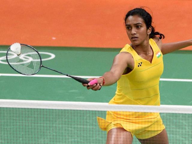 India's badminton player P V Sindhu plays during the Women's Single match at the Summer Olympic 2016.(PTI Photo)