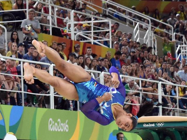 Dipa Karmakar scored 14.8661 points with her first attempt, which included 6.000 points for difficulty and 8.866 for execution. (PTI PHOTO) 