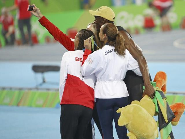 Next up was the selfie session with the winners of women’s heptathlon -- Nafissatou Thiam, Jessica Ennis-HIll and Brianne Theisen-Eaton. (REUTERS photo)