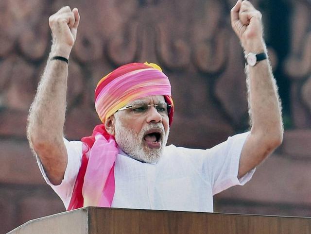 PM Narendra Modi addresses the nation during the 70th Independence Day function at the historic Red Fort in New Delhi. (PTI Photo)