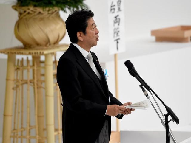 Japanese Prime Minister Shinzo Abe gives a speech during the official annual memorial service for war victims in Tokyo on August 15, 2016. (AFP) Japanese Prime Minister Shinzo Abe gives a speech during the official annual memorial service for war victims in Tokyo on August 15, 2016. (AFP)