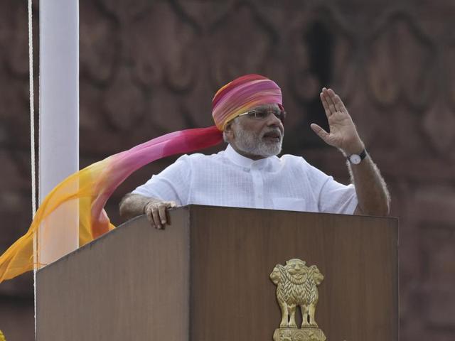 Prime Minister Narendra Modi at Red Fort to mark the 70th Independence Day celebrations. (Vipin Kumar/HT PHOTO) Prime Minister Narendra Modi at Red Fort to mark the 70th Independence Day celebrations. (Vipin Kumar/HT PHOTO)