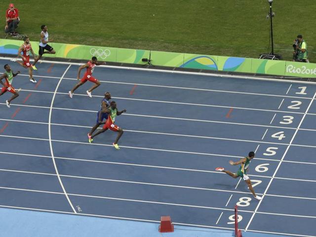 In the process, the South African left two of the most celebrated stars, Kirani James and LaShawn Merritt, in his wake. Here they are fighting to finish in second position. (AP Photo)